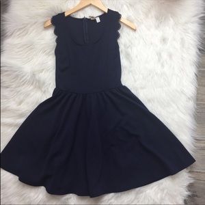 ANTHROPOLOGIE Navy Scalloped A-Line Dress